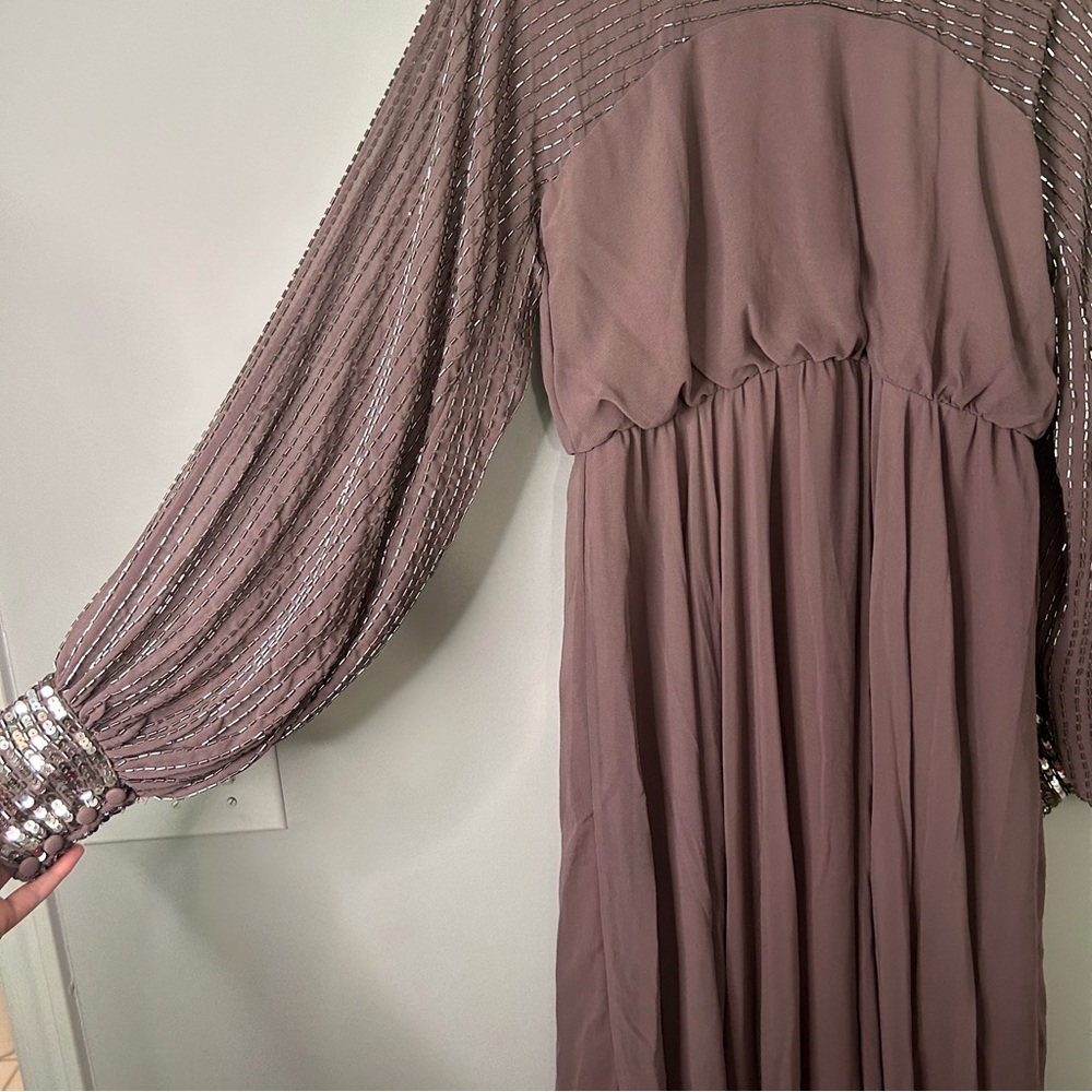 NWT ASOS Design Mauve Purple Long Sleeve Beaded Embellished Midi Dress - Picture 6 of 11
